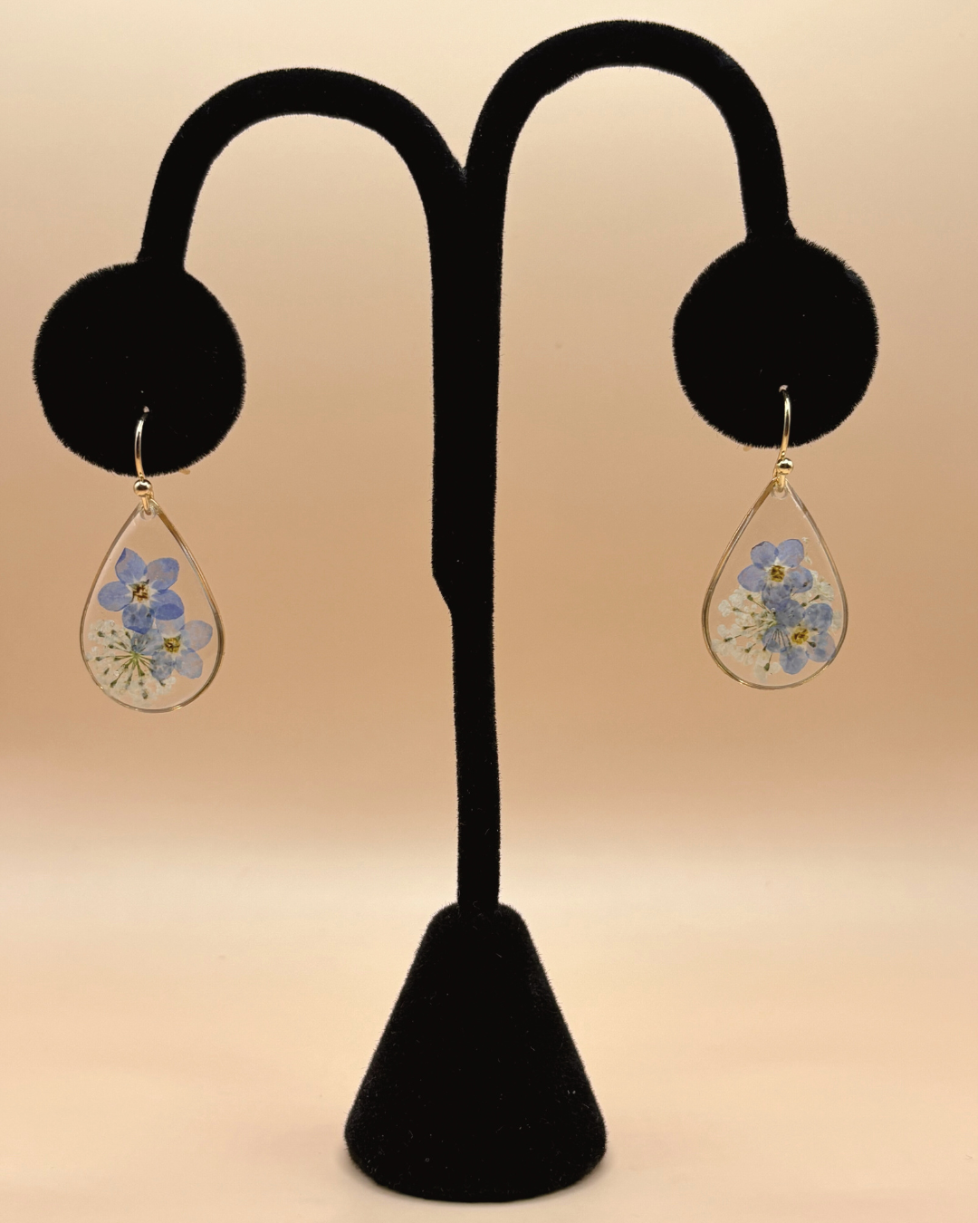 Pressed Flower Earrings- blue