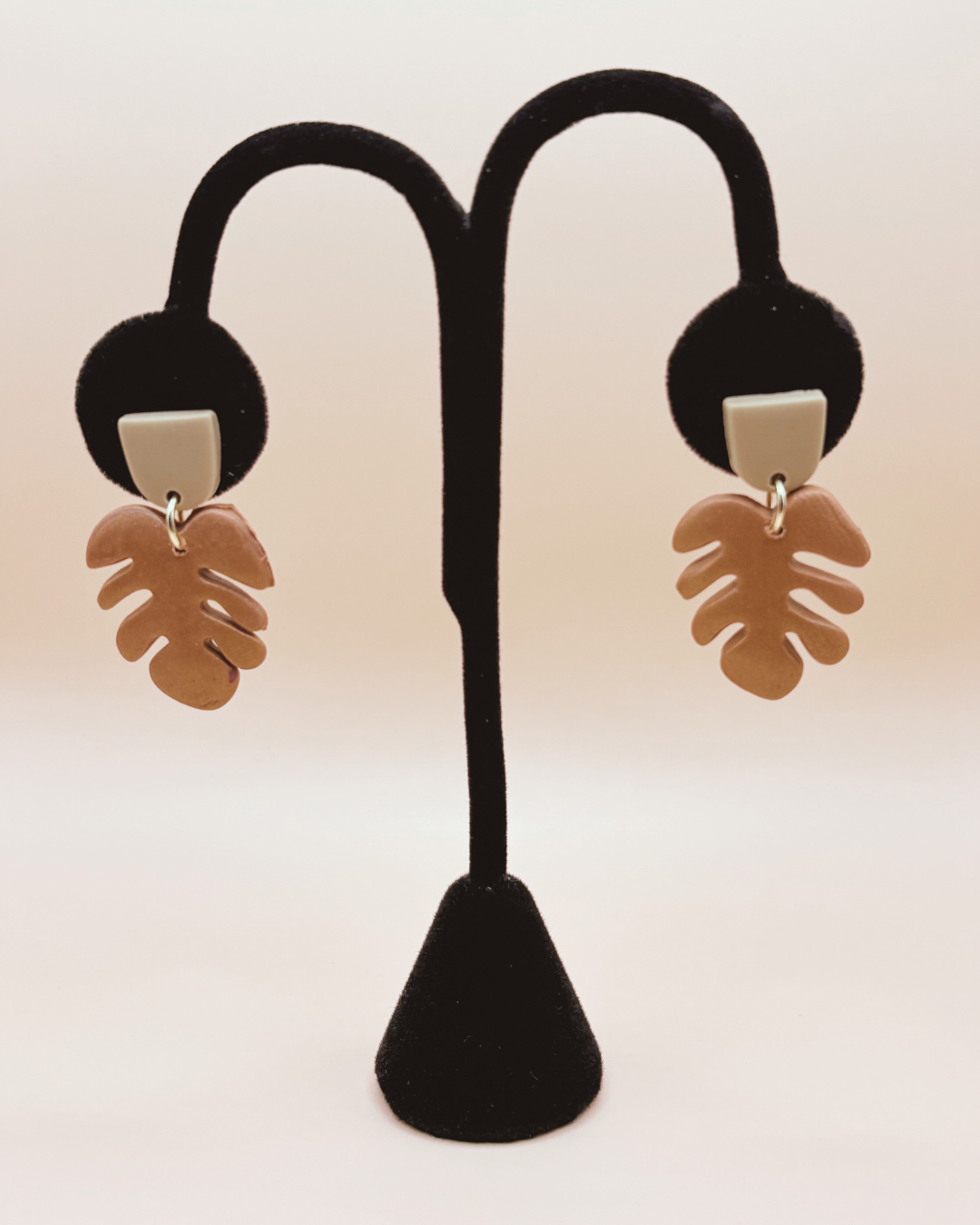 Monstera Handmade Clay Earrings- Brown