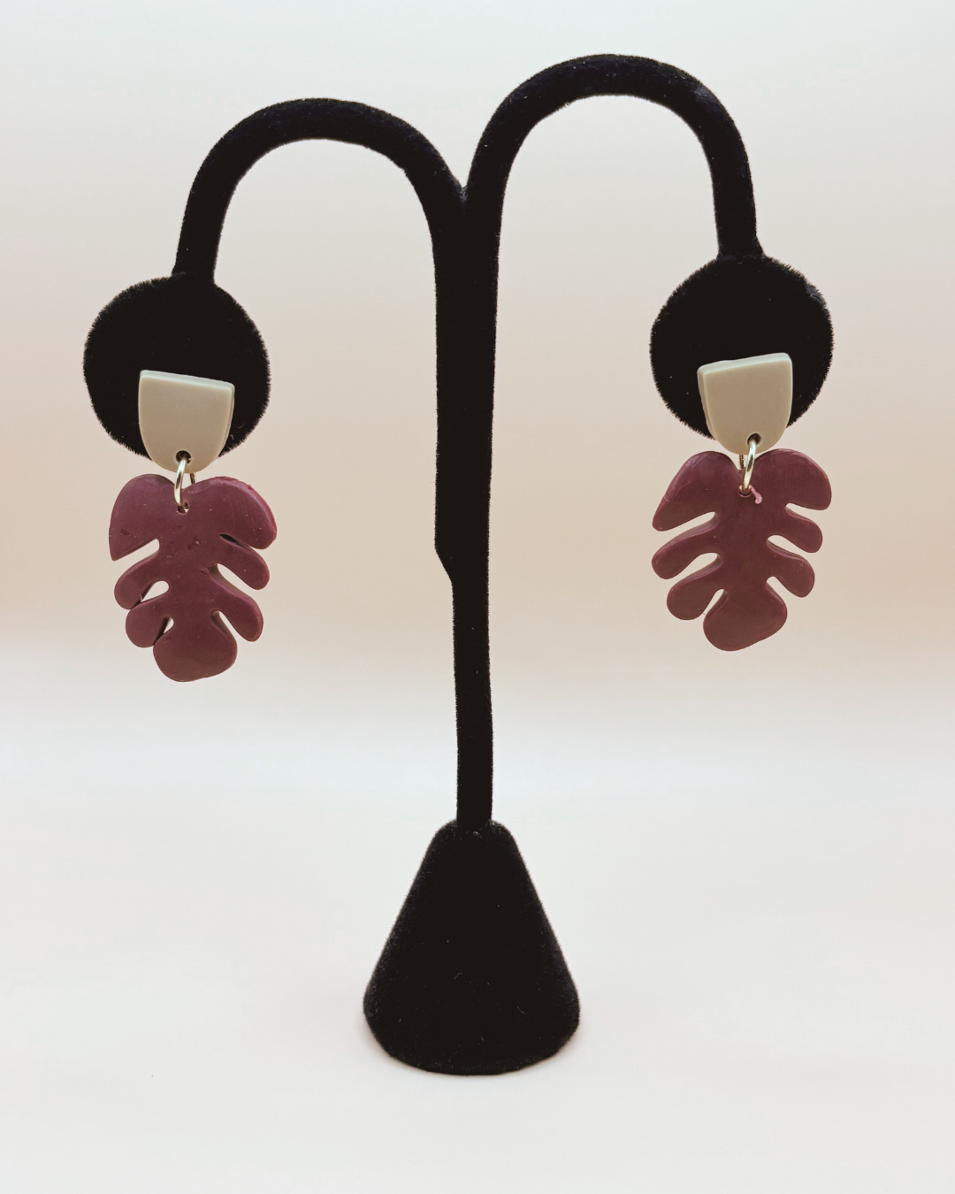 Monstera Handmade Clay Earrings- Wine