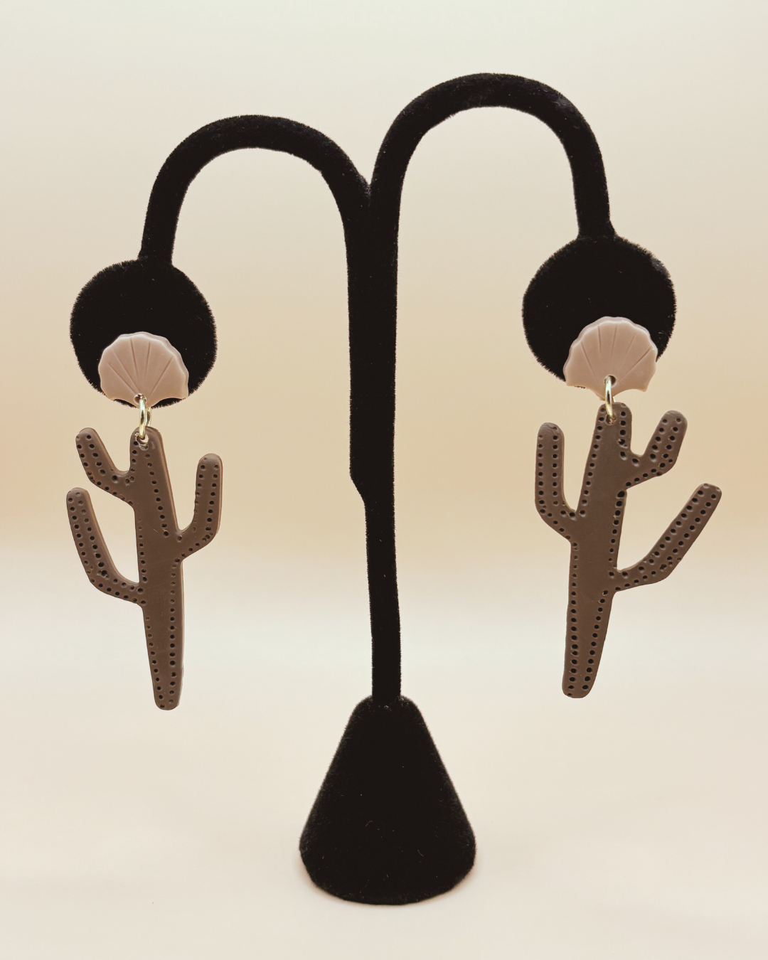 Cacti Handmade Clay Earrings- Dark Brown