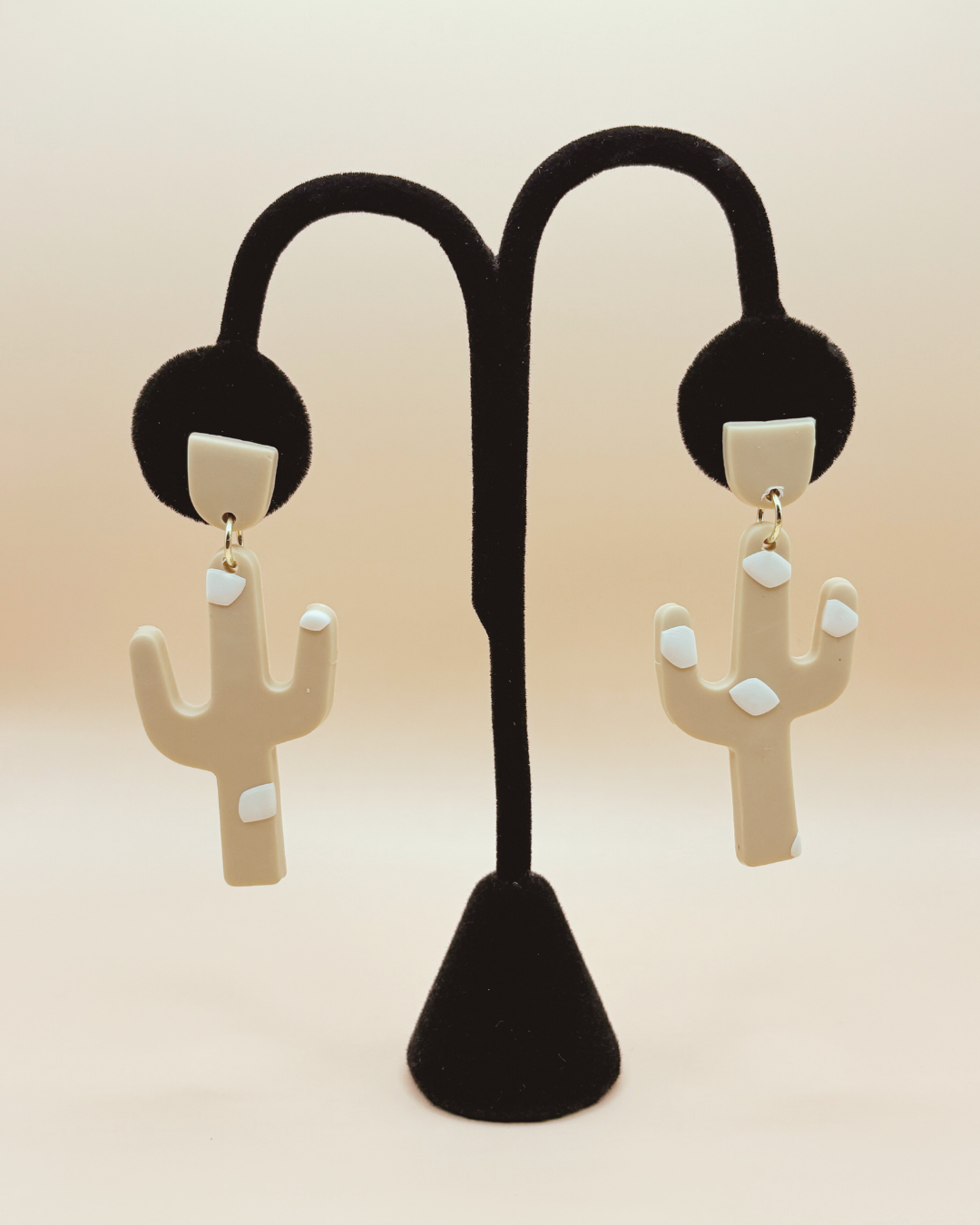 Cacti Handmade Clay Earrings- Brown & White