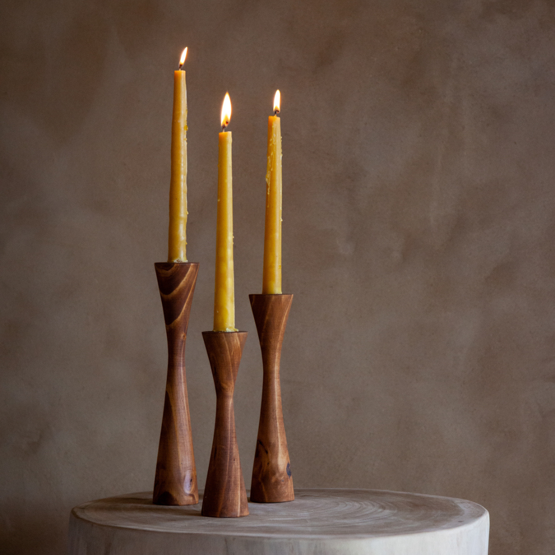 Geo Tapered Wooden Candlestick Holder - The Leafy Branch