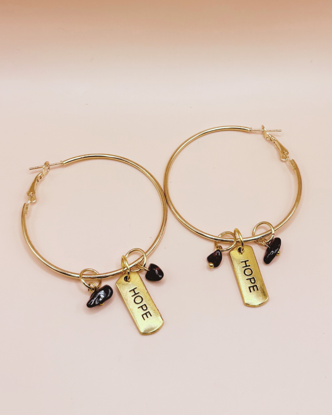 Hope Gold Hoop Earrings- Red