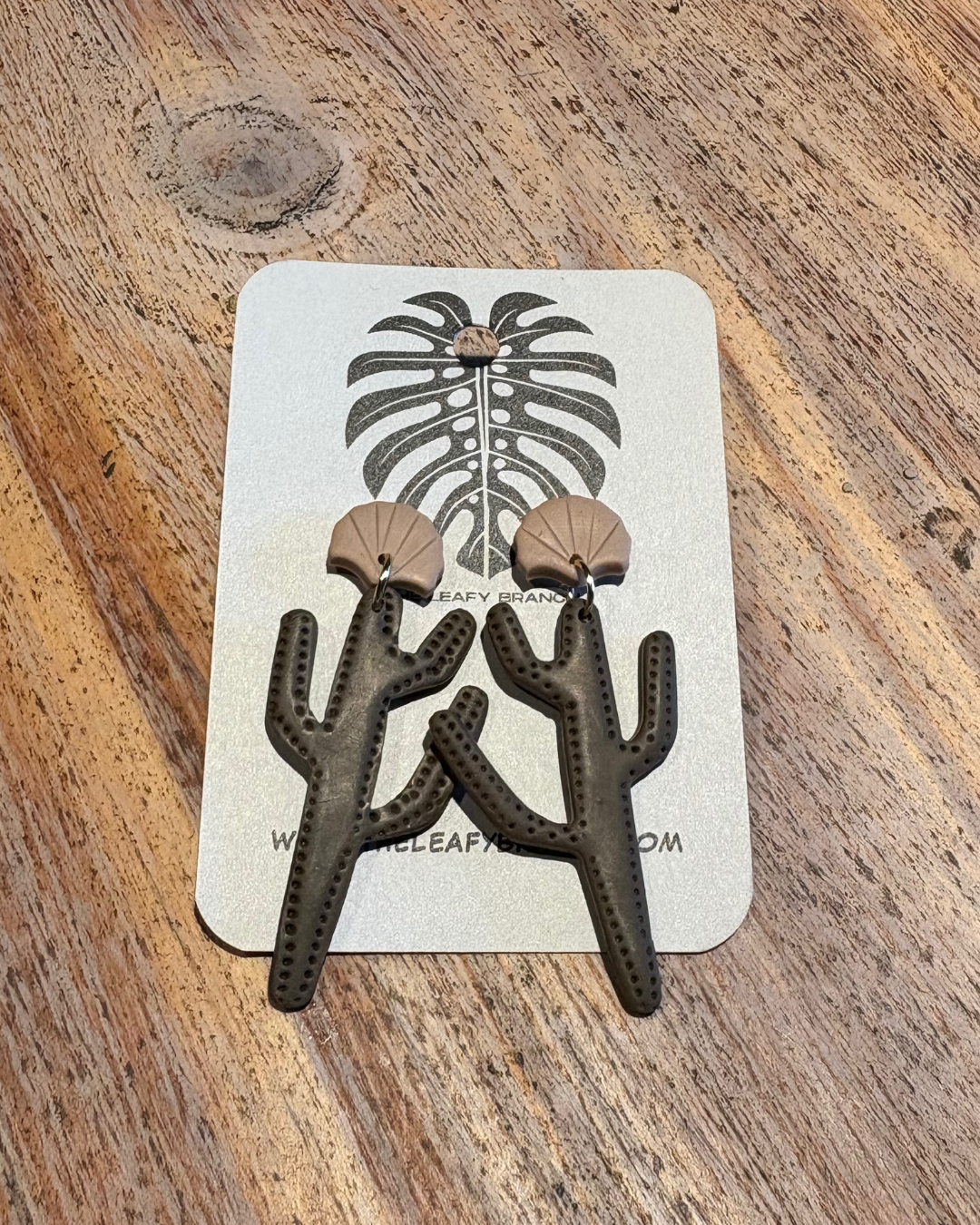 Cacti Handmade Clay Earrings- Dark Brown