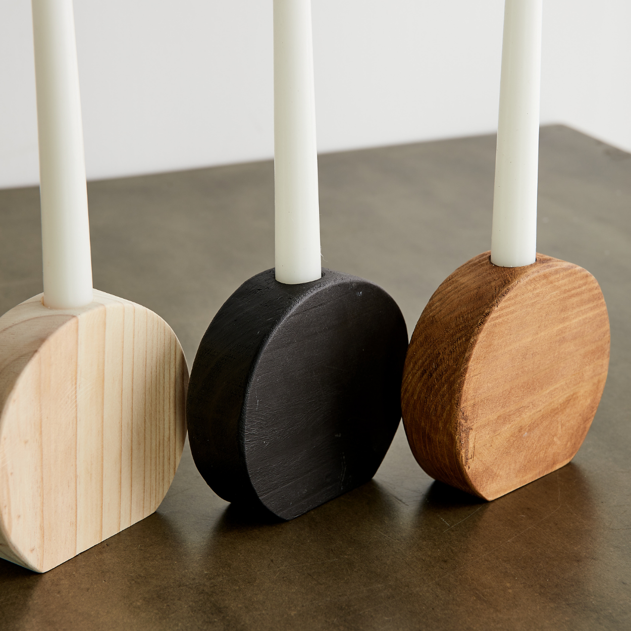 Circular Natural Wood Taper Candle Holder - The Leafy Branch