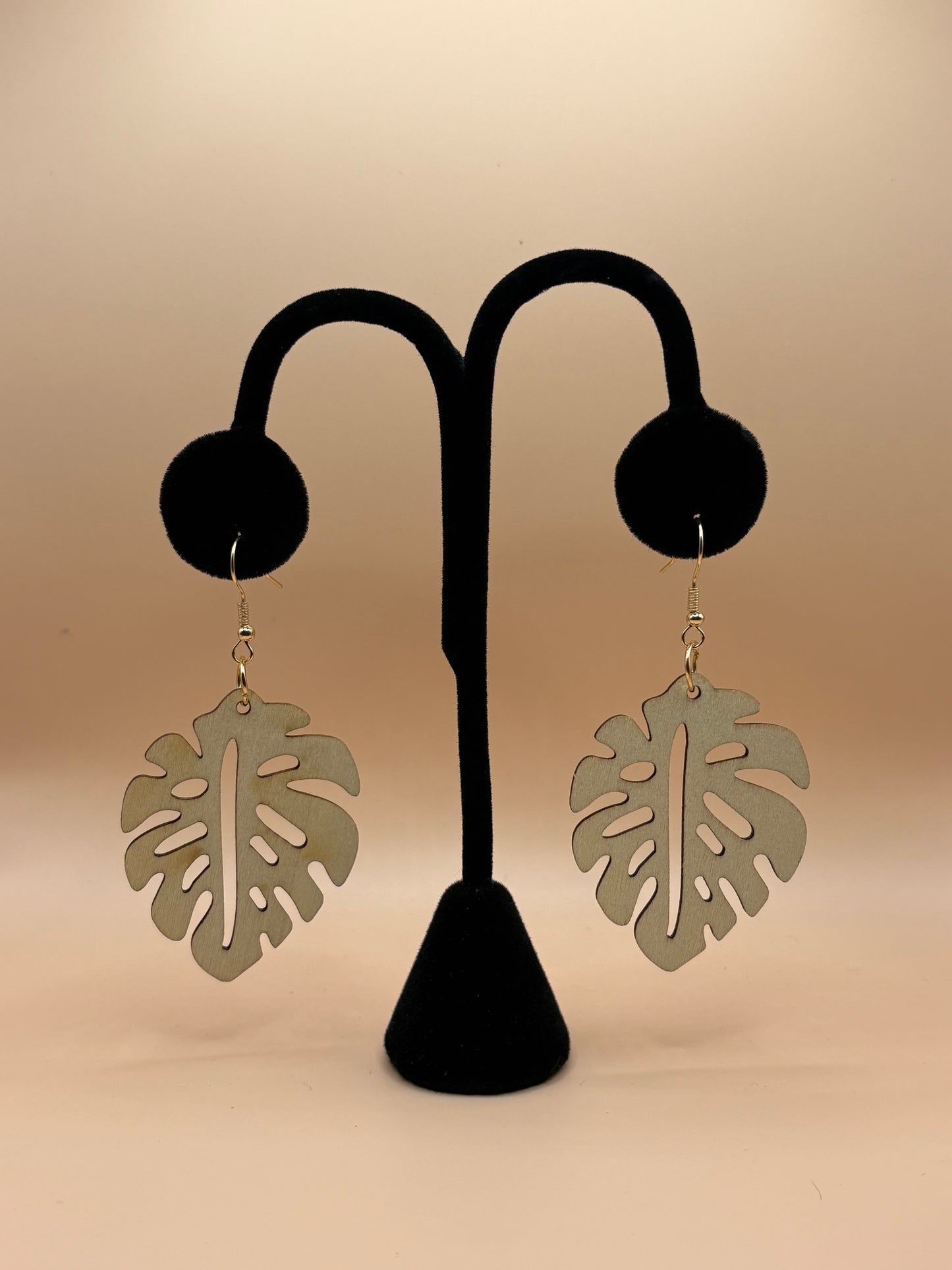 Monstera Wood Earrings- Natural Brown