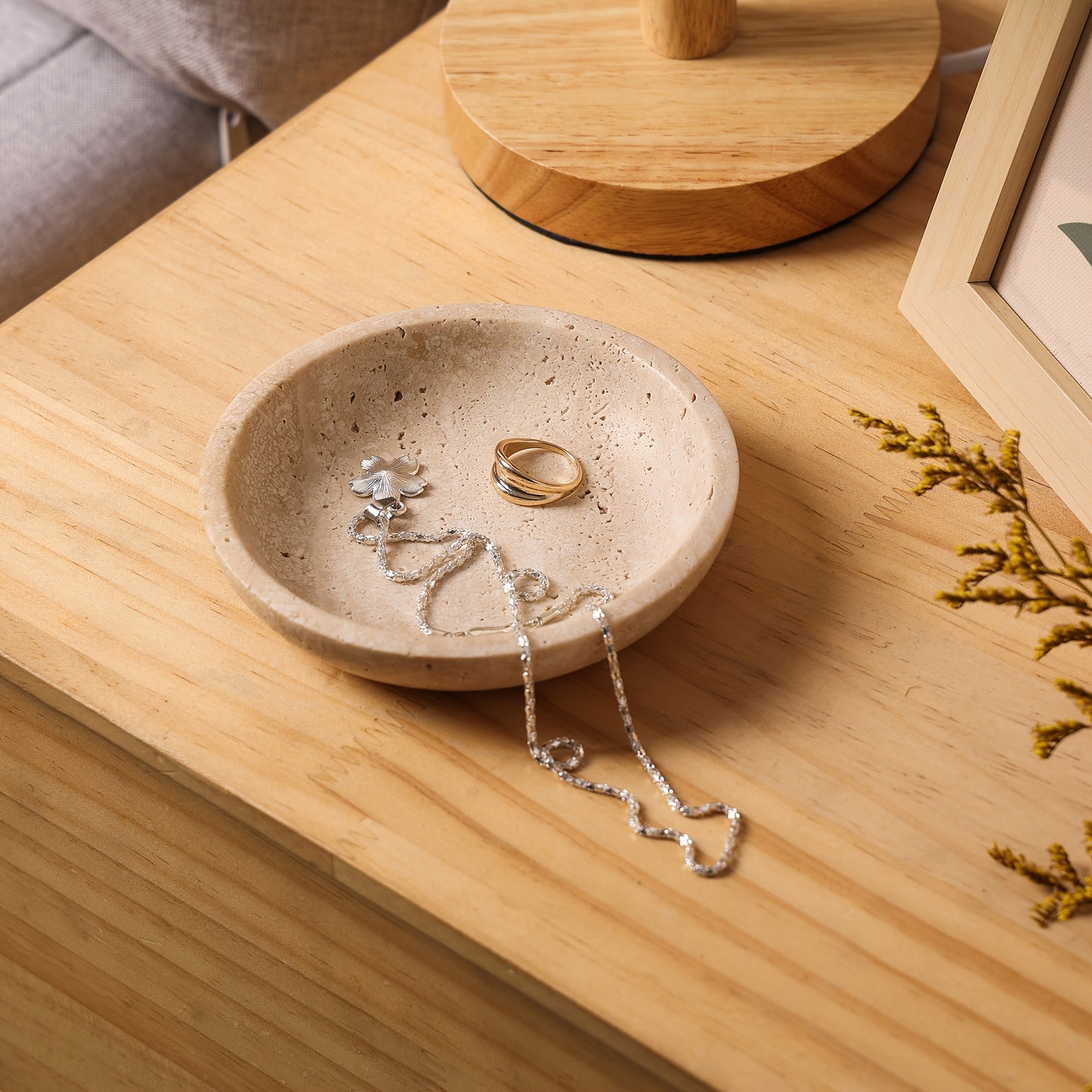 Handcrafted Beige Travertine Ring Dish - The Leafy Branch
