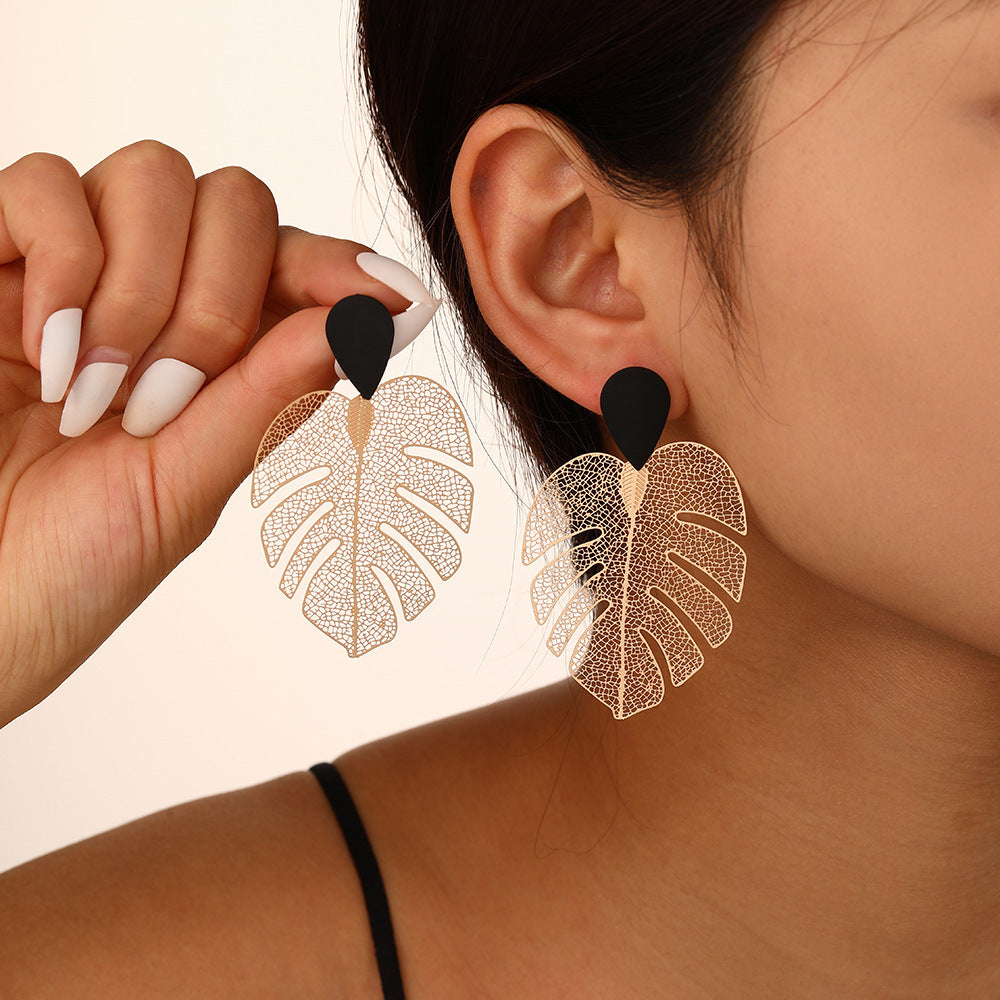 Gold Monstera Drop Earrings - The Leafy Branch
