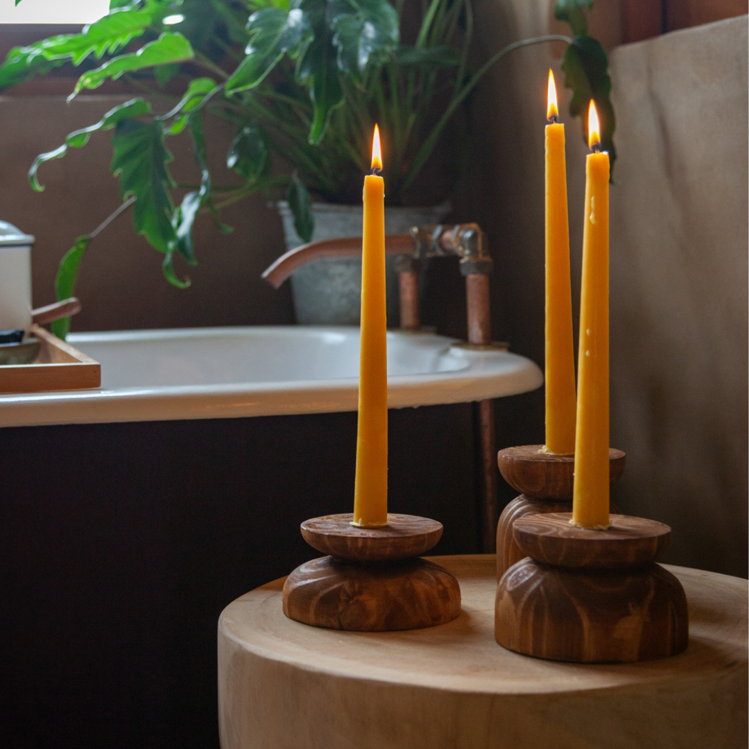 Organic Wood Taper Candlestick Holder - The Leafy Branch