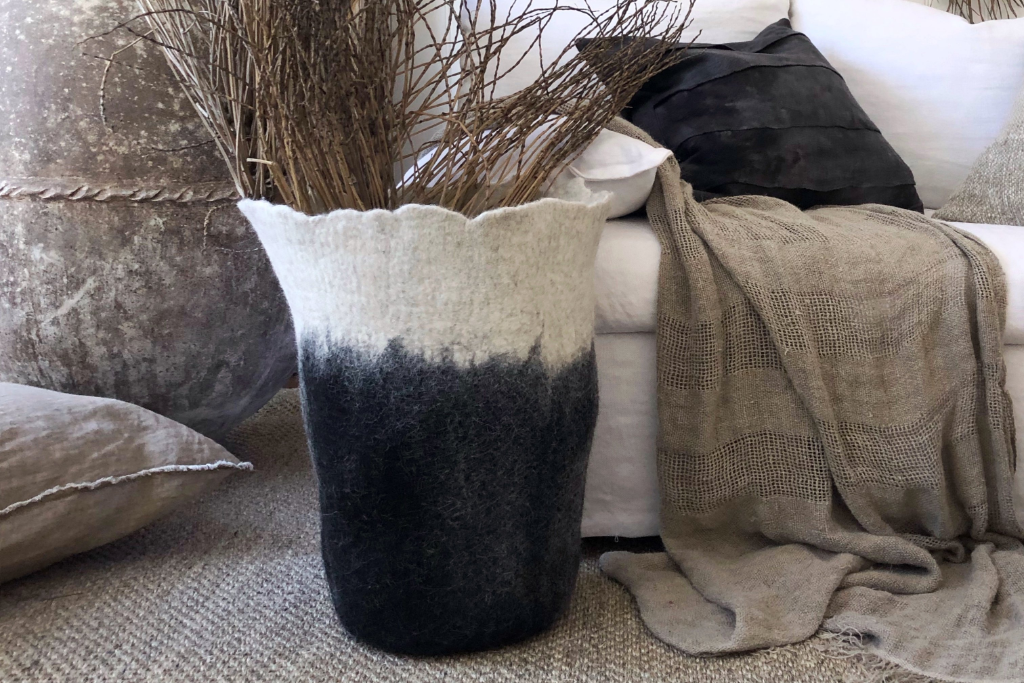 Eclipse Black & White Wool Floor Vase - The Leafy Branch