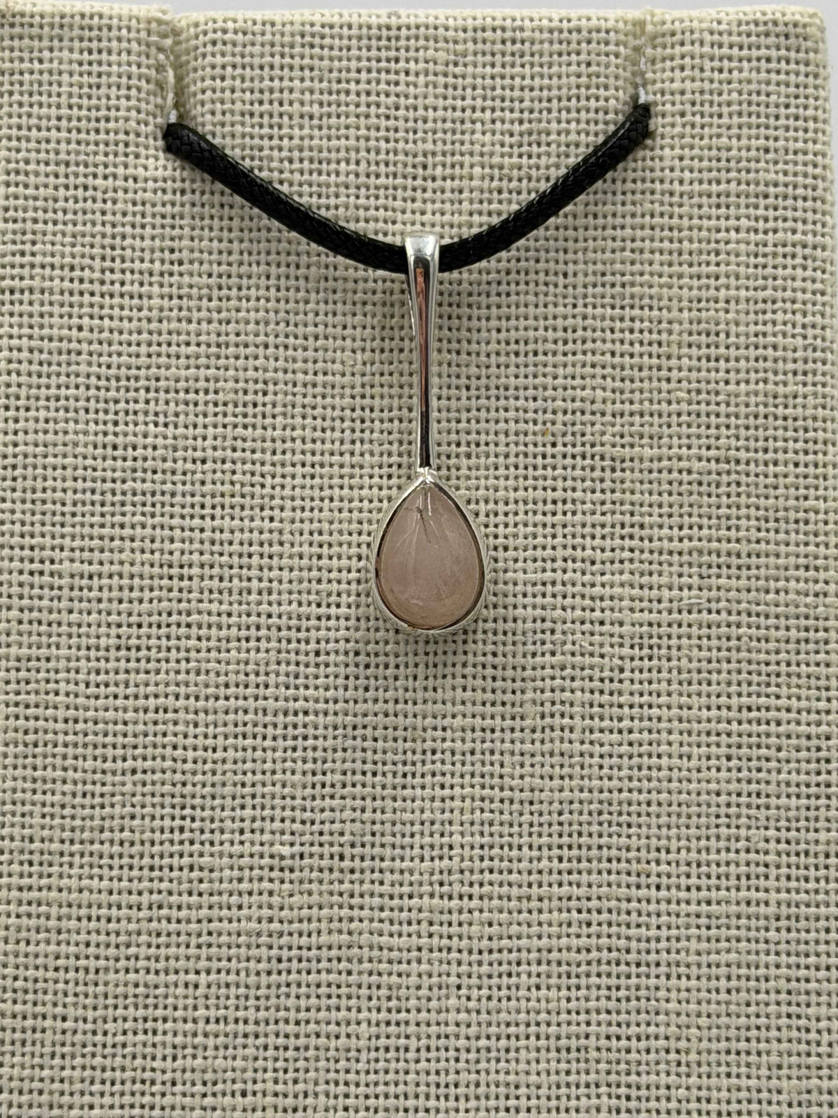 Sterling Silver Dropped Teardrop Rose Quartz Pendant