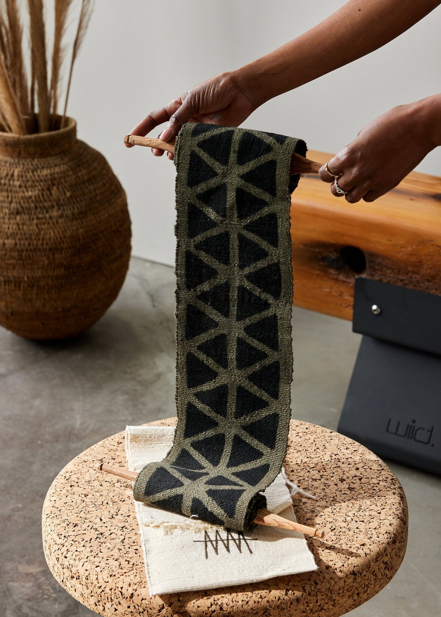 Longevity Bogolan Wall Totem in Grey with Black Triangles - The Leafy Branch