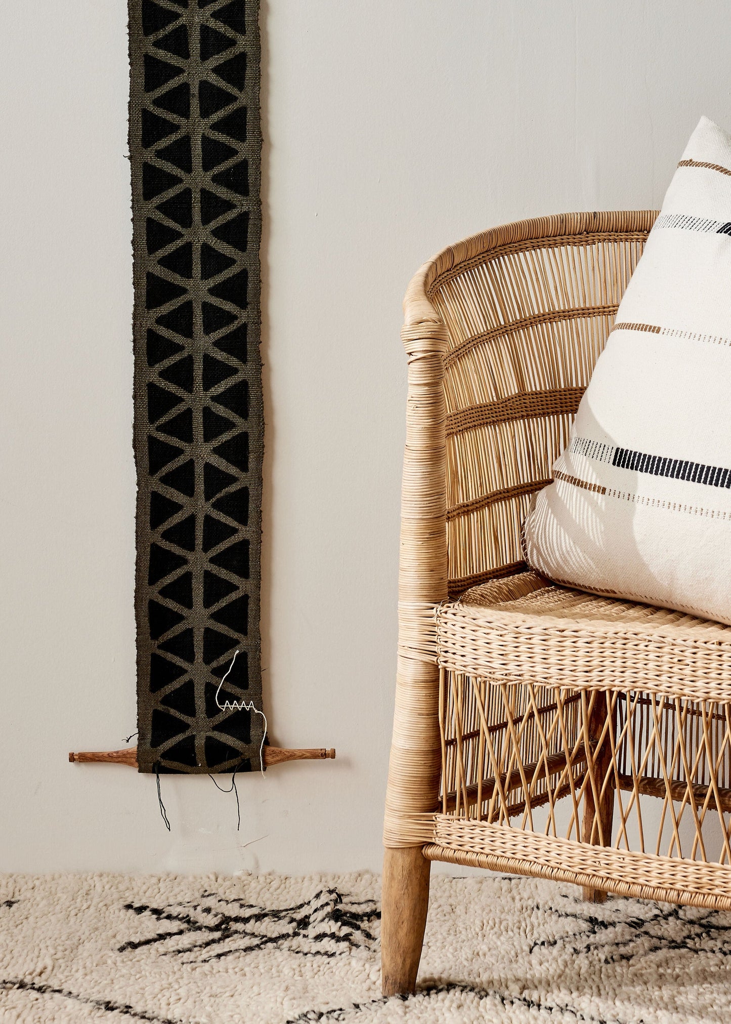 Longevity Bogolan Wall Totem in Grey with Black Triangles - The Leafy Branch