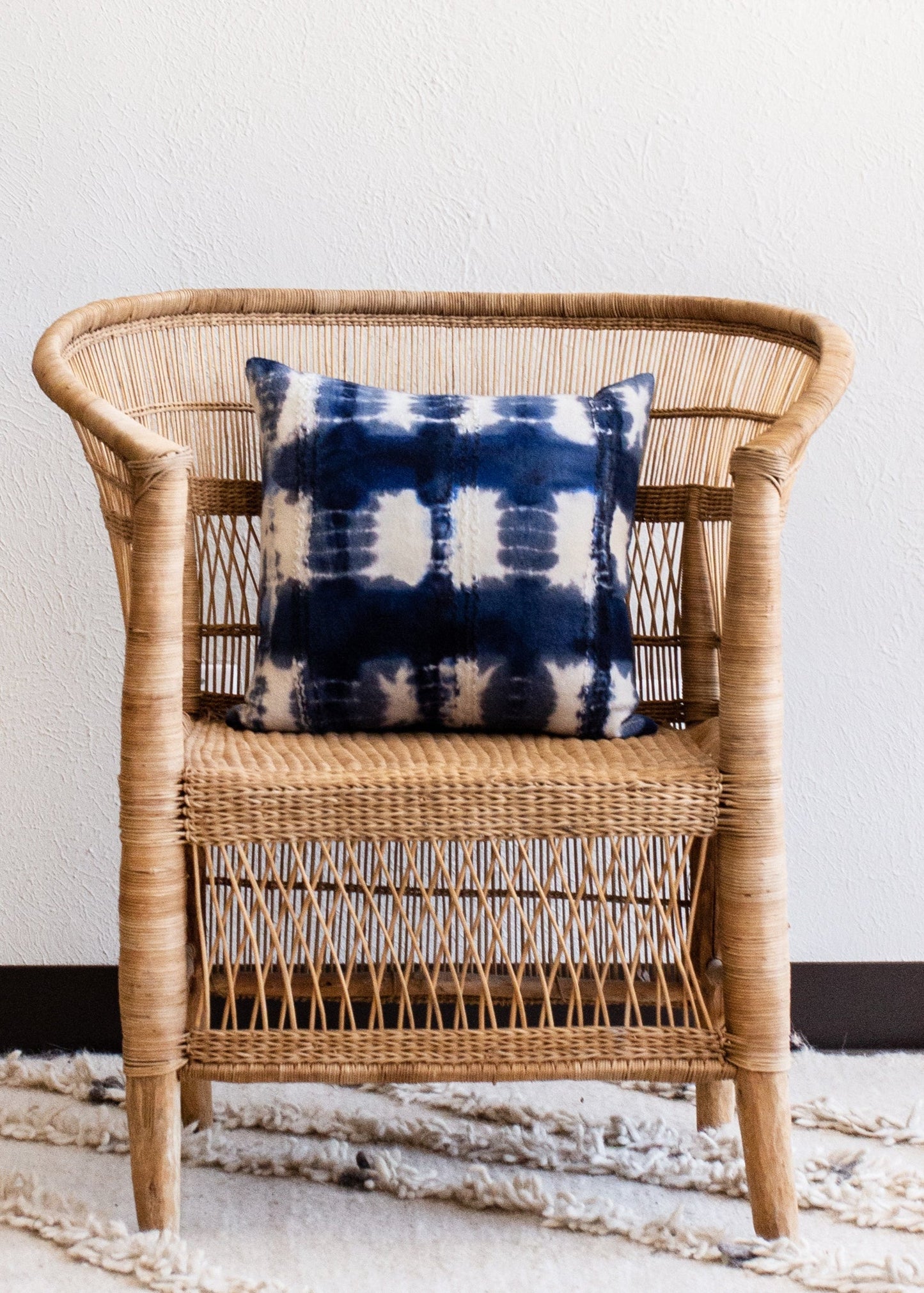 Adire Tie-Dye Wool Blue Indigo Throw Pillow - The Leafy Branch