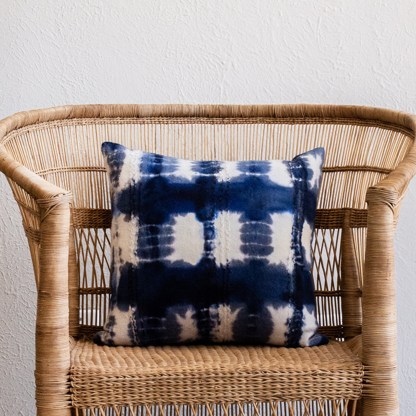 Adire Tie-Dye Wool Blue Indigo Throw Pillow - The Leafy Branch