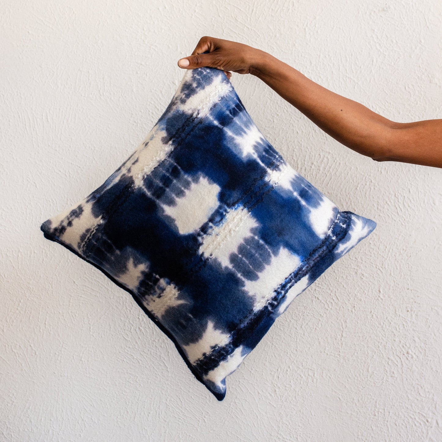 Adire Tie-Dye Wool Blue Indigo Throw Pillow - The Leafy Branch