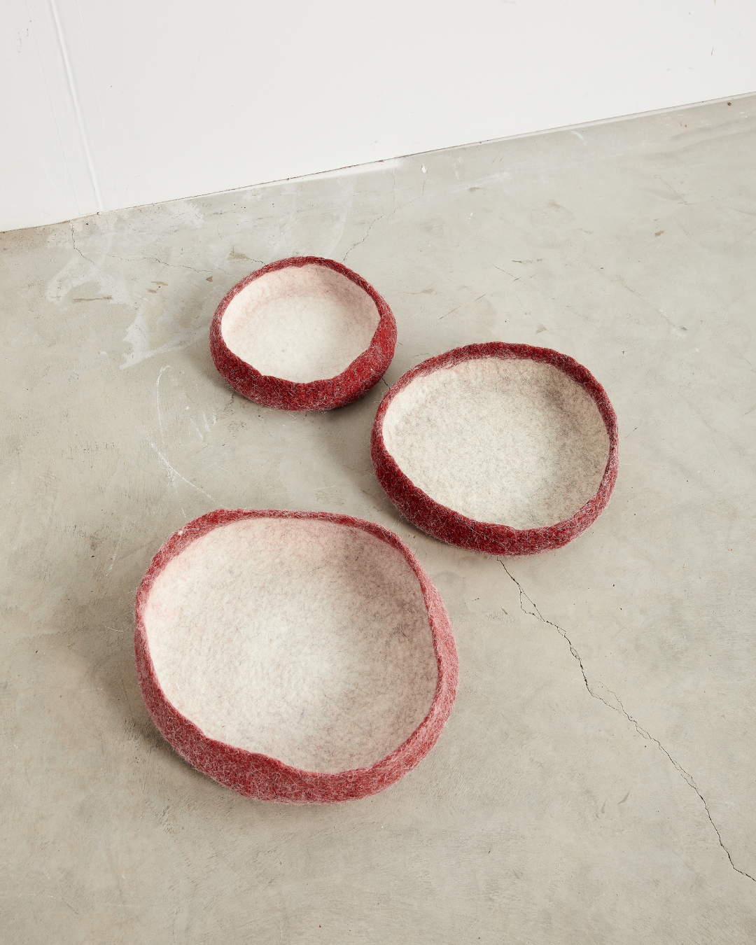 Berry Red Decorative Wool Nesting Bowls - The Leafy Branch