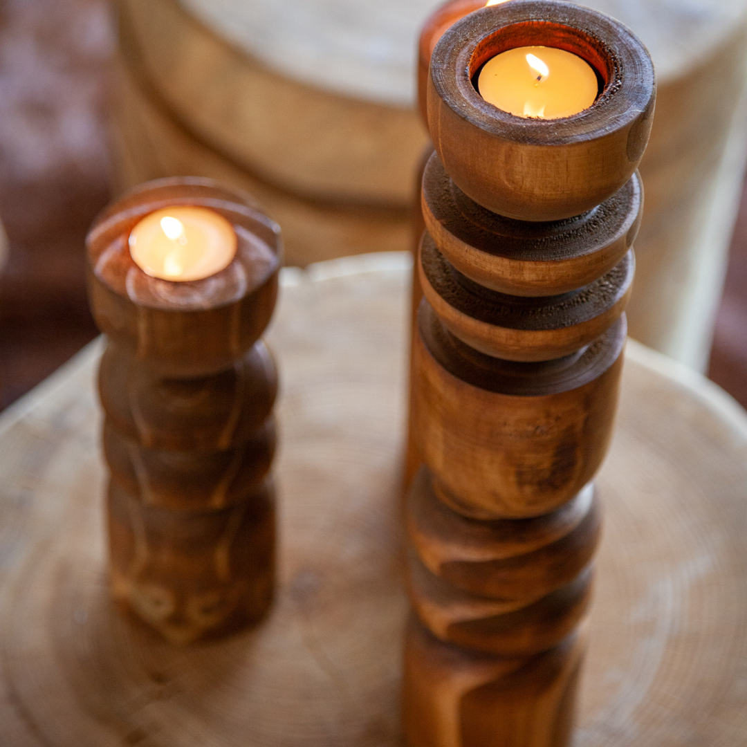 Abstract Wooden Tealight Totem Candle Holder - The Leafy Branch