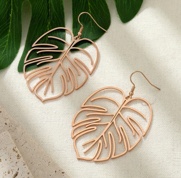 Rose Golden Monstera Earrings - The Leafy Branch
