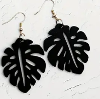 Monstera Earrings- Black - The Leafy Branch