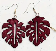 Monstera Earrings- Red - The Leafy Branch