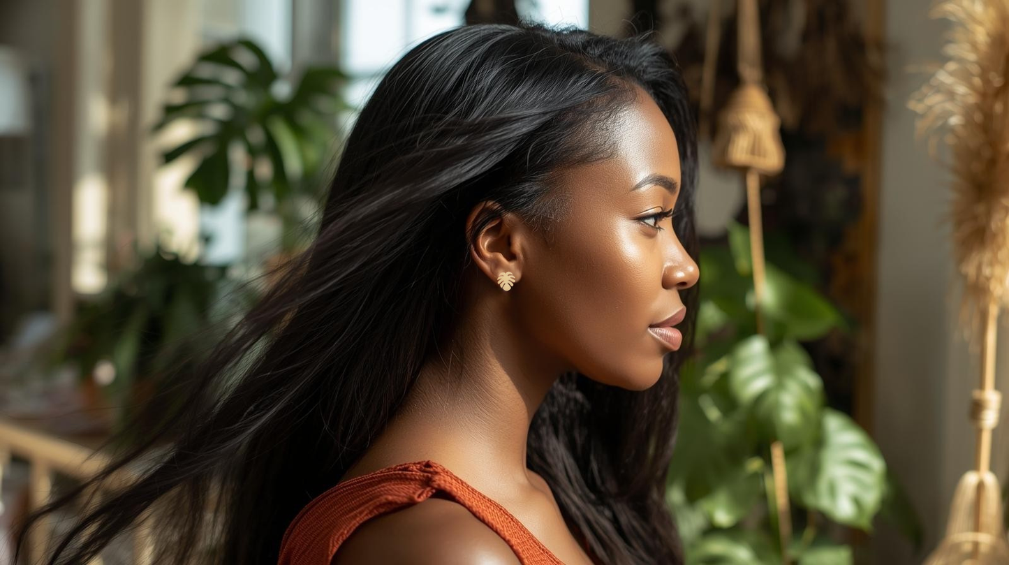 Monstera Stud Earrings- Gold