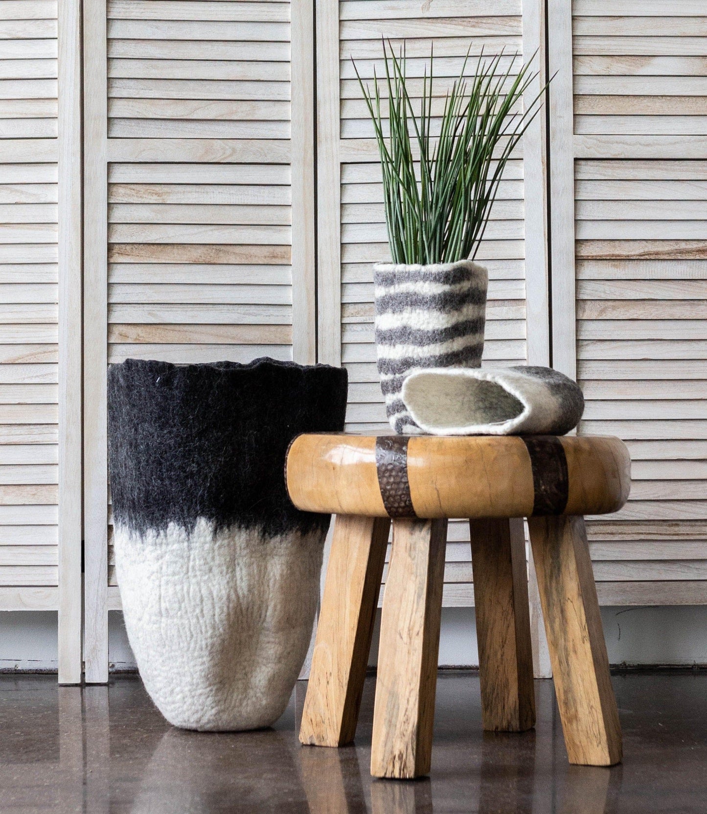Eclipse Black & White Wool Floor Vase - The Leafy Branch