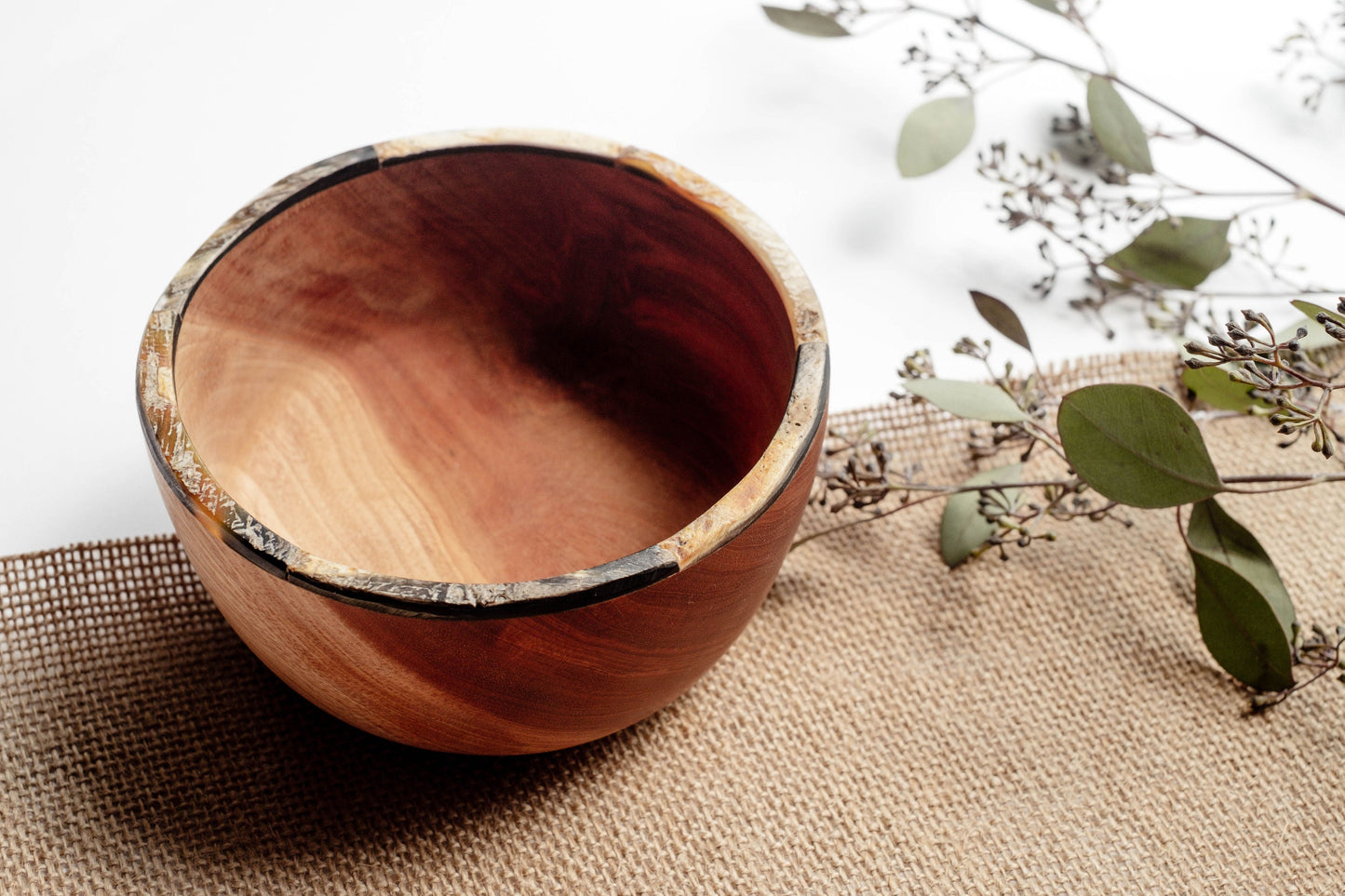 Wooden Bowl with Horn Rim - The Leafy Branch