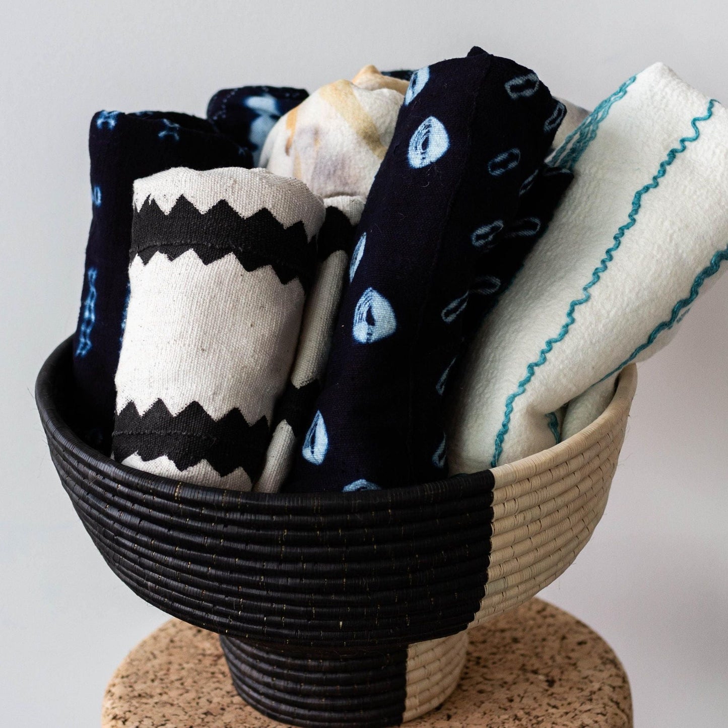 Pedestal Black and Natural Basket Bowl - The Leafy Branch