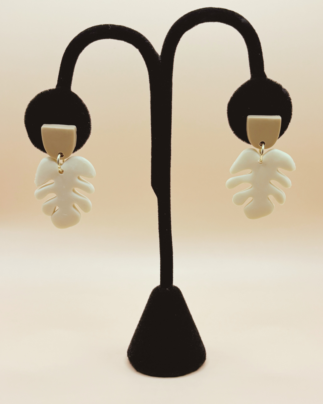 Monstera Handmade Clay Earrings- White