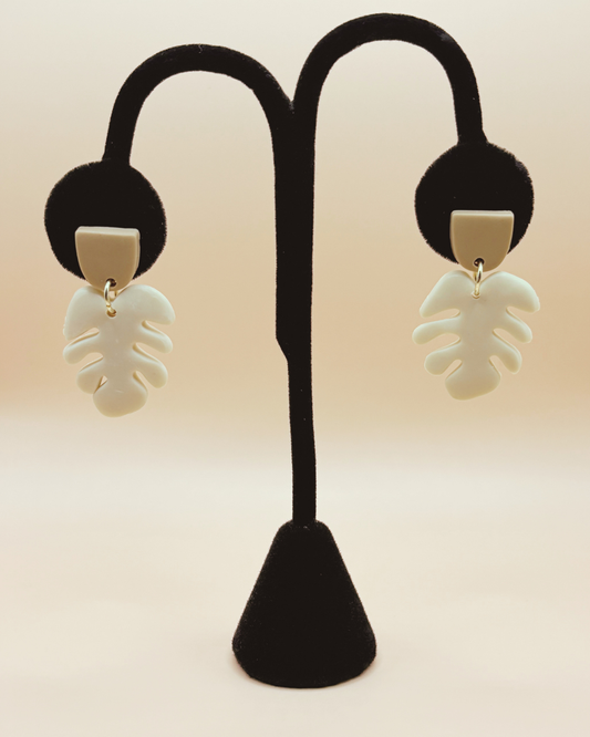 Monstera Handmade Clay Earrings- White