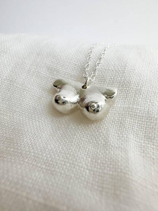 Boob necklace sterling silver breast necklace, hand-carved in Maine, adjustable chain, recycled silver