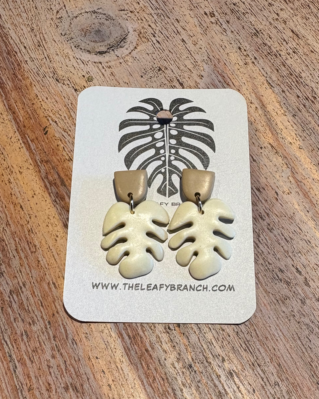 Monstera Handmade Clay Earrings- White