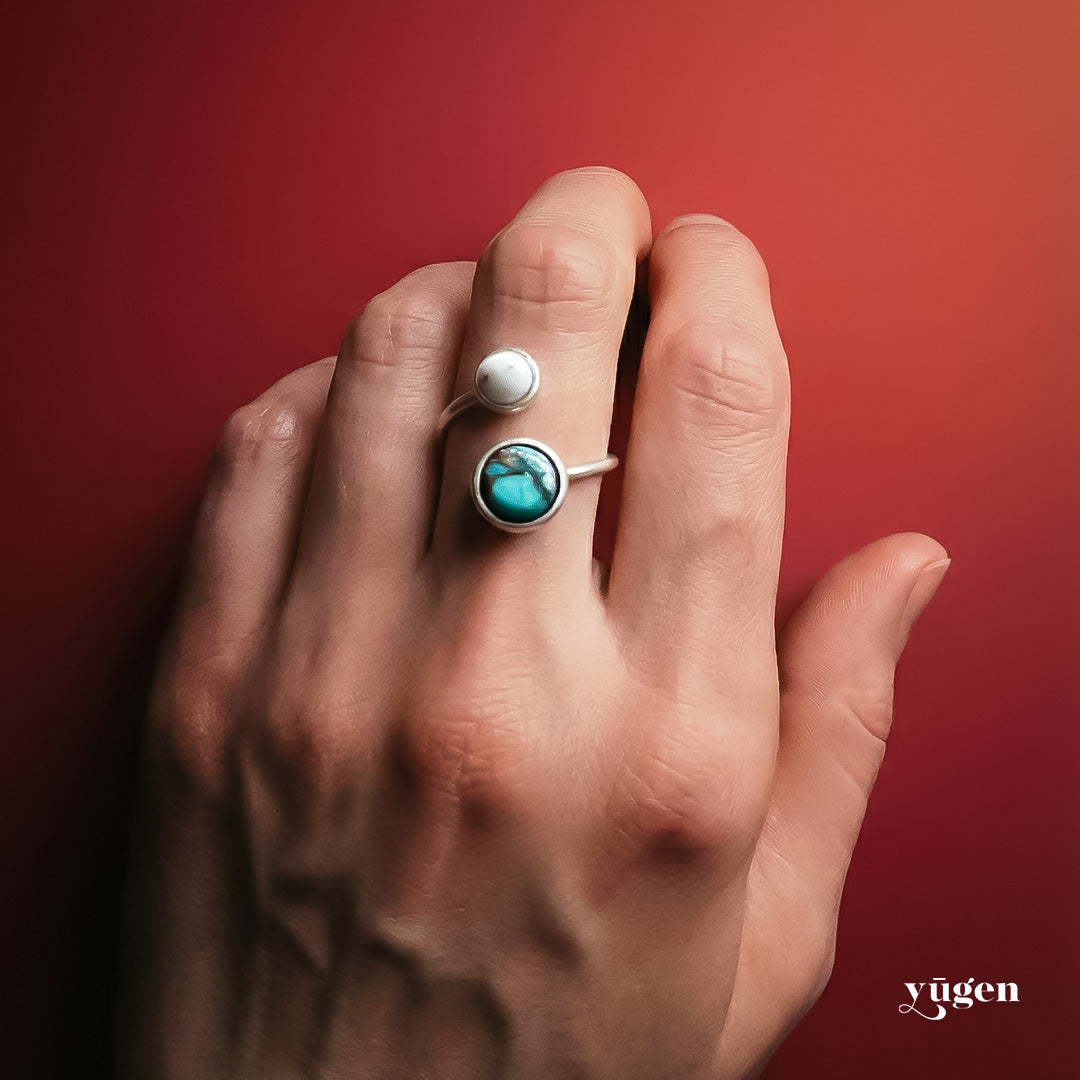Earth and Moon Bypass Ring with Natural Stones