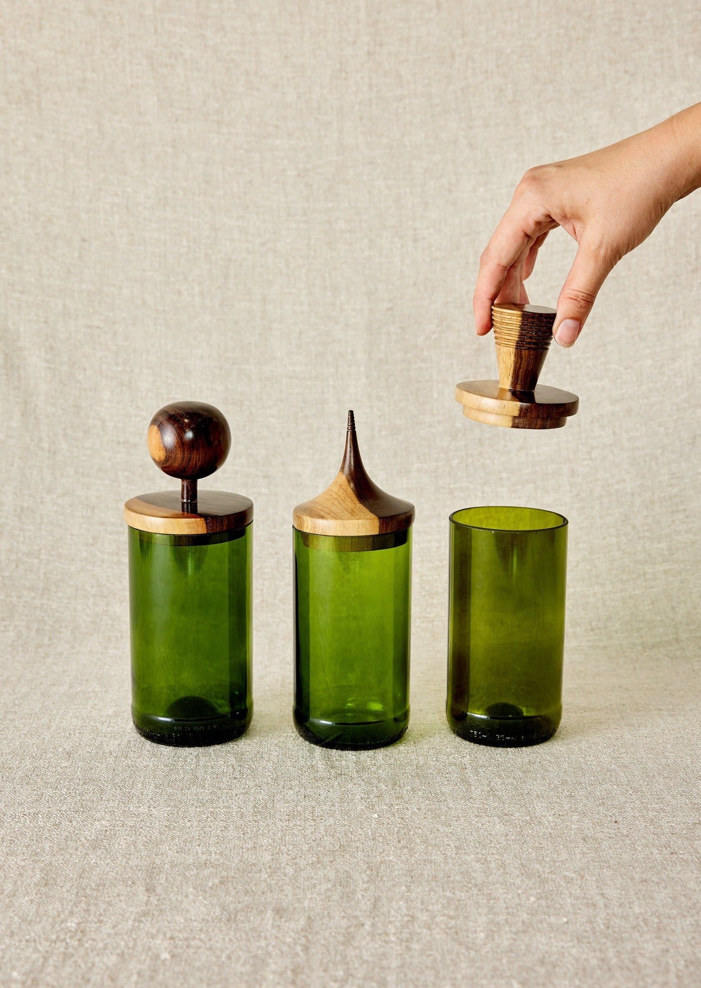 Wooden Topped Green Apothecary Jars - The Leafy Branch