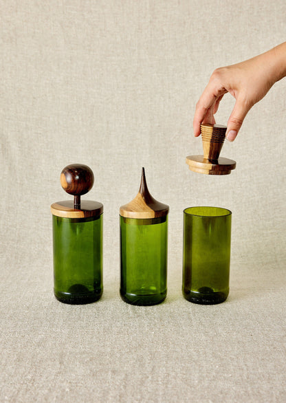 Wooden Topped Green Apothecary Jars - The Leafy Branch
