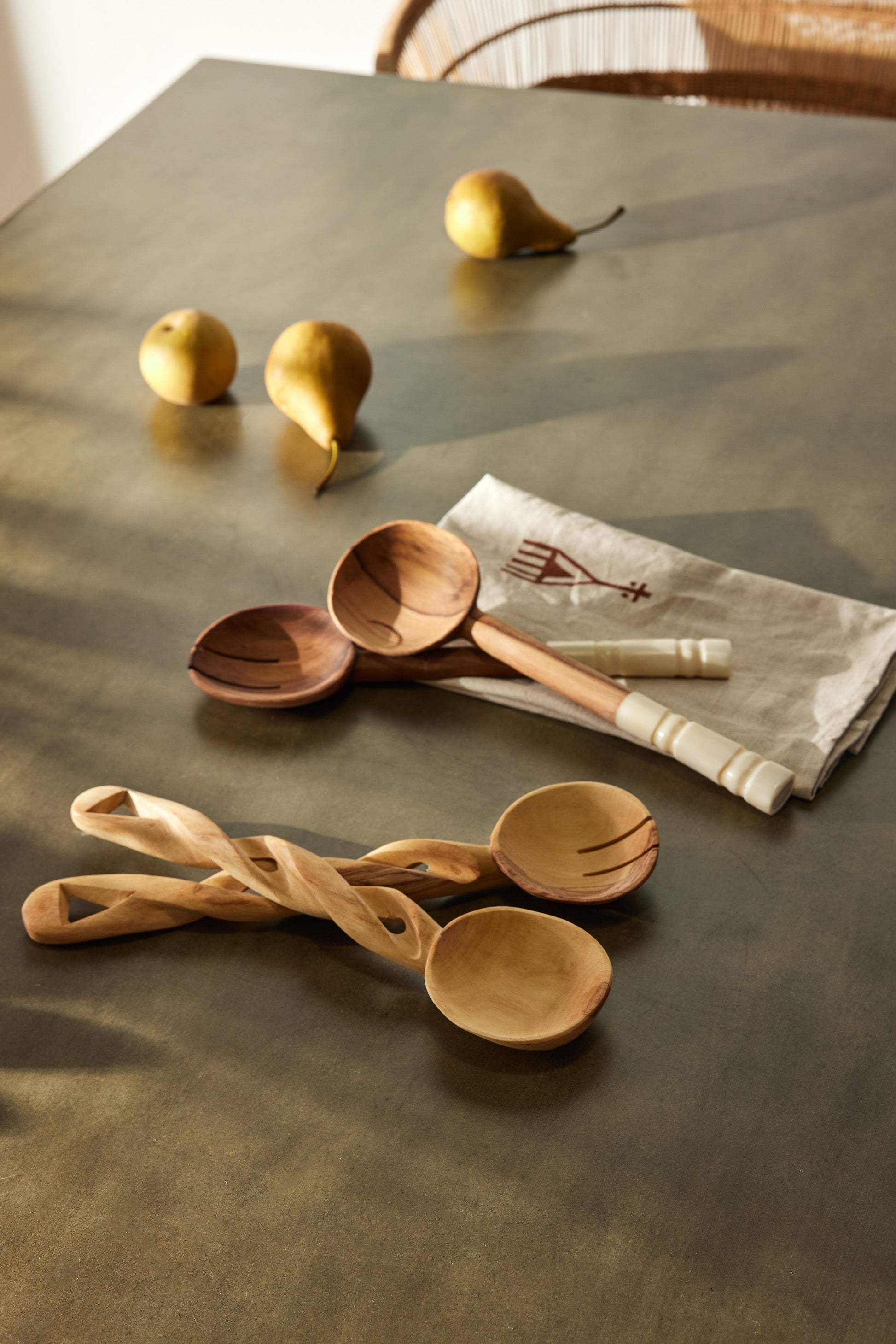 Olive Wood Salad Servers with Polished Bone Handles - The Leafy Branch