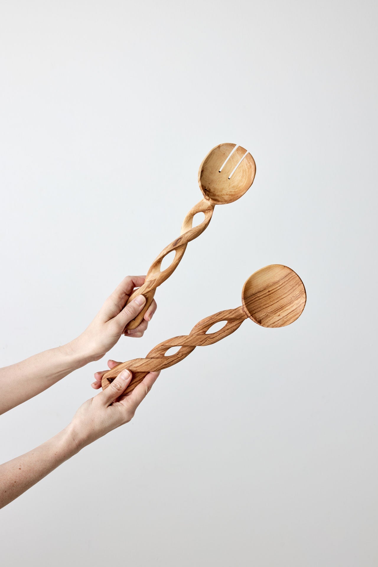 Mombasa Twist Carved Wood Salad Servers - The Leafy Branch