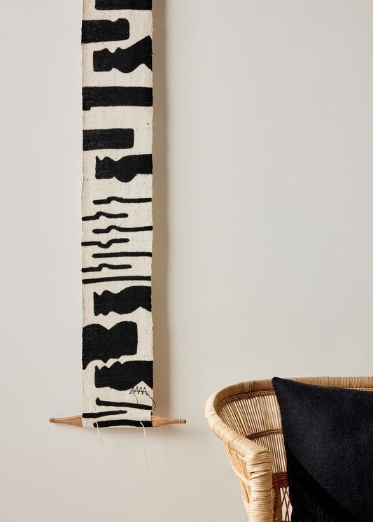 Vibrations Bogolan Wall Totem in White with Black Vibes - The Leafy Branch