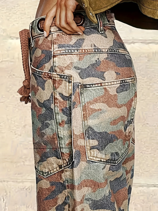 Chloe Camo Washed Denim Cargo Pants