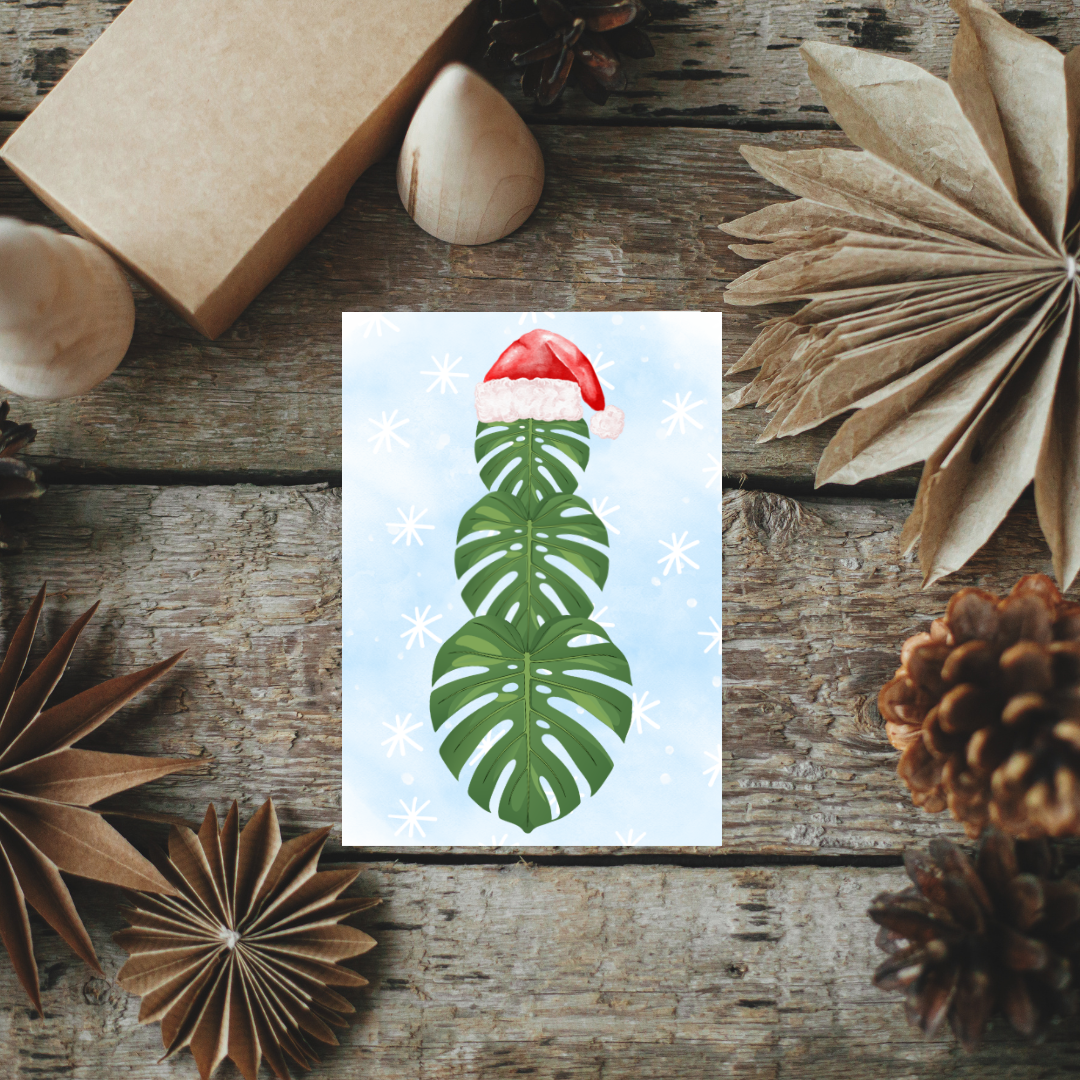 Monstera Snowman Holiday Card Set