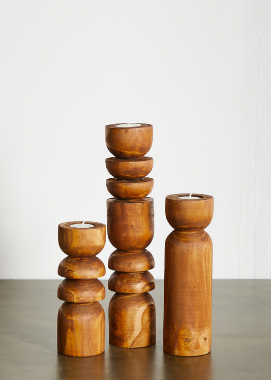 Abstract Wooden Tealight Totem Candle Holder - The Leafy Branch