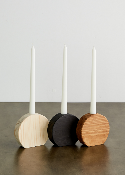 Circular Natural Wood Taper Candle Holder - The Leafy Branch