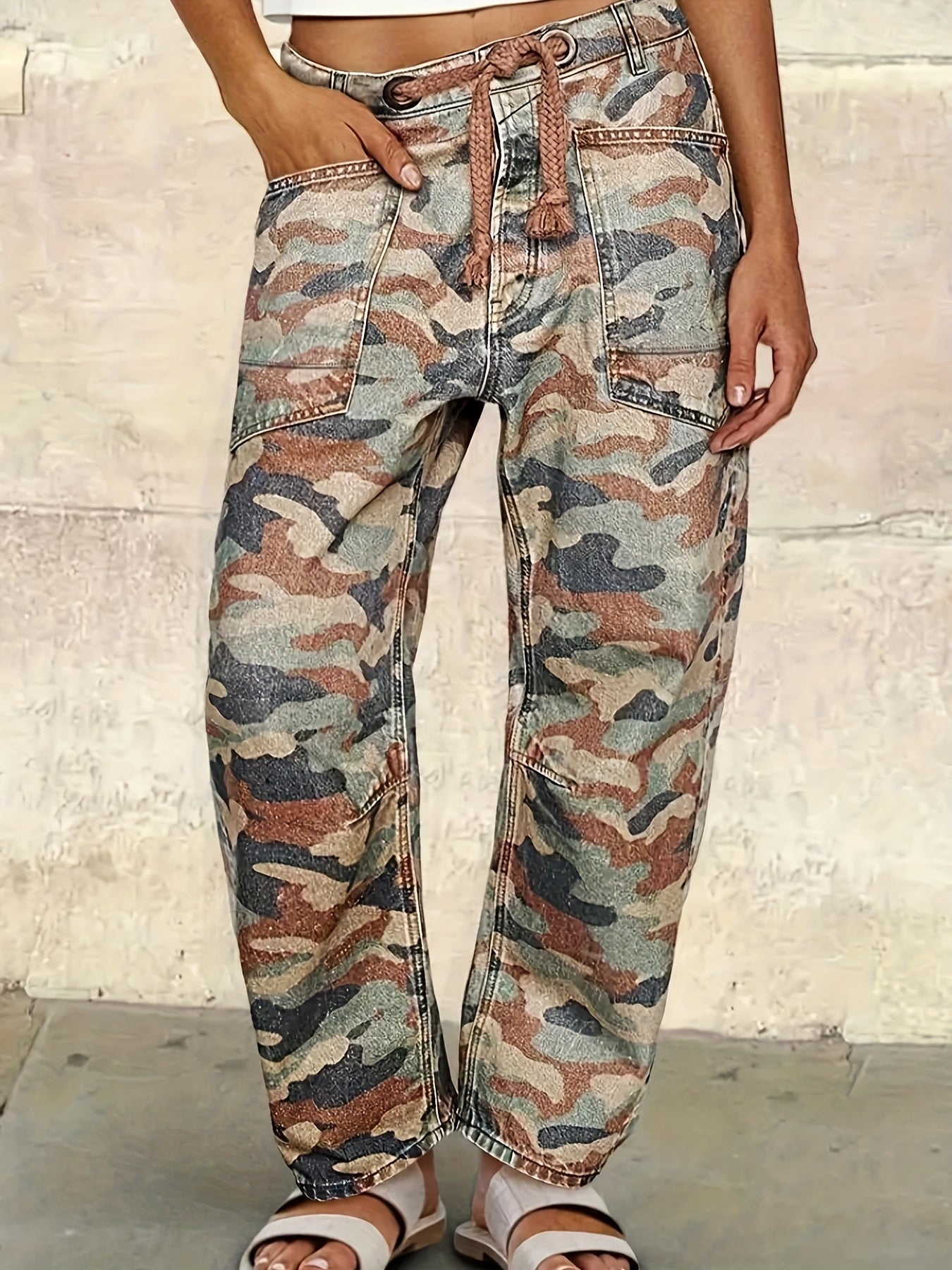 Chloe Camo Washed Denim Cargo Pants