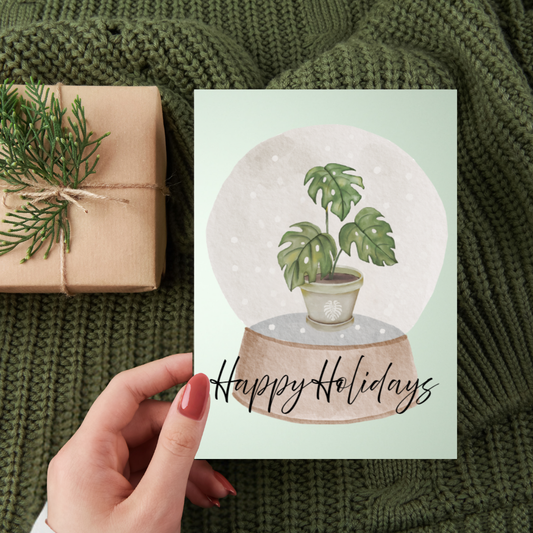 Monstera Snow Globe Holiday Card Set