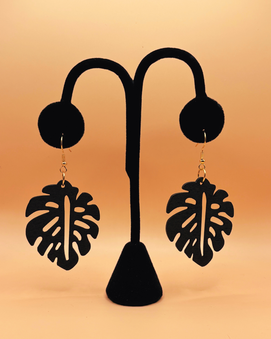 Monstera Wood Earrings- Black