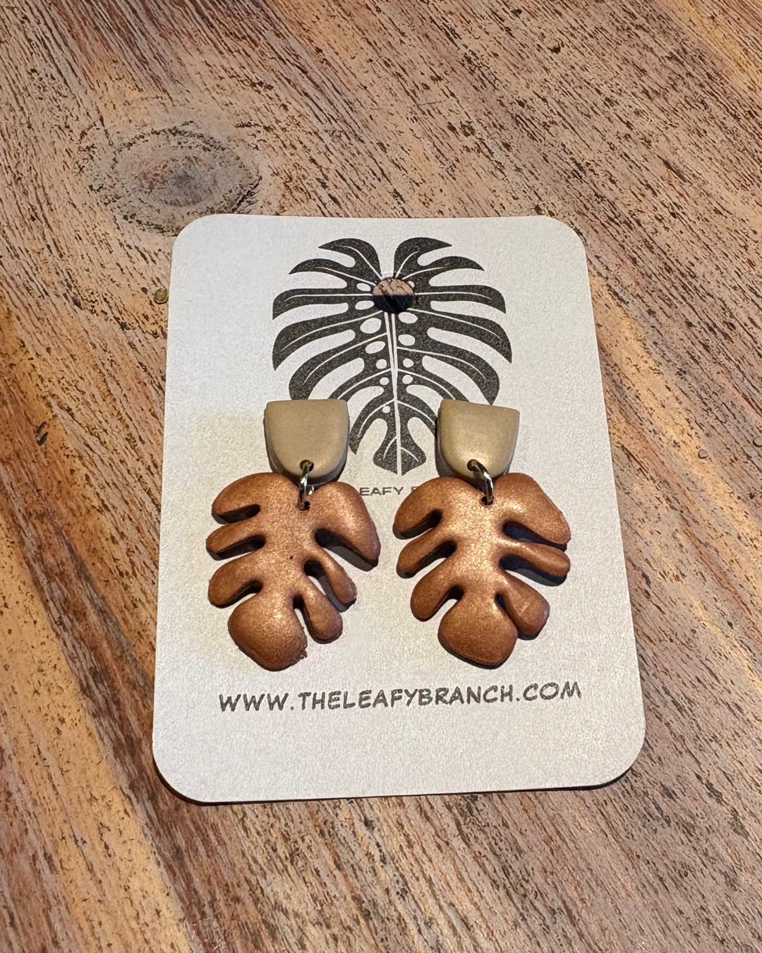 Monstera Handmade Clay Earrings- Brown