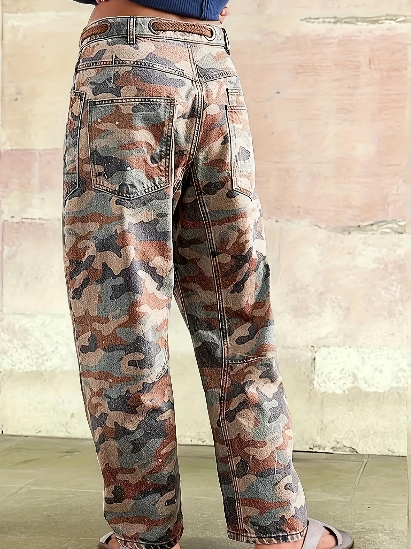Chloe Camo Washed Denim Cargo Pants