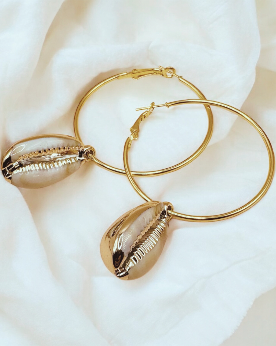 Cowry Gold Hoop Earrings