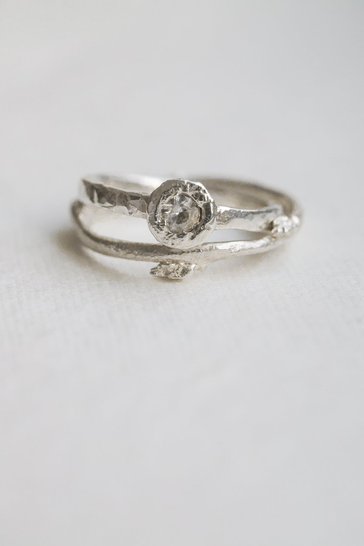 Budding twig ring Size 8, stackable rings, Maine forest botanical jewelry, recycled sterling silver, hand carved